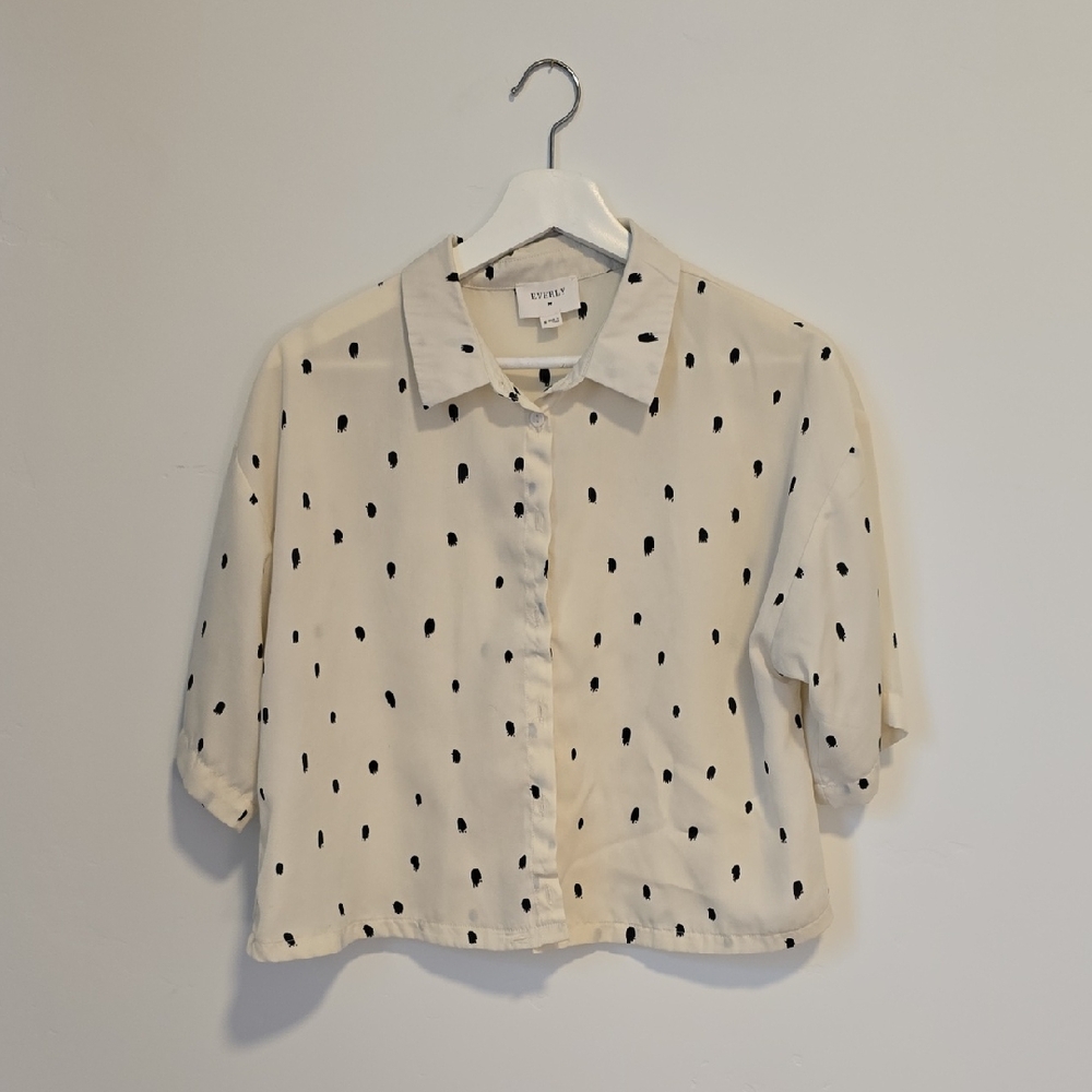 Cream Polka Dot Button-Up Blouse